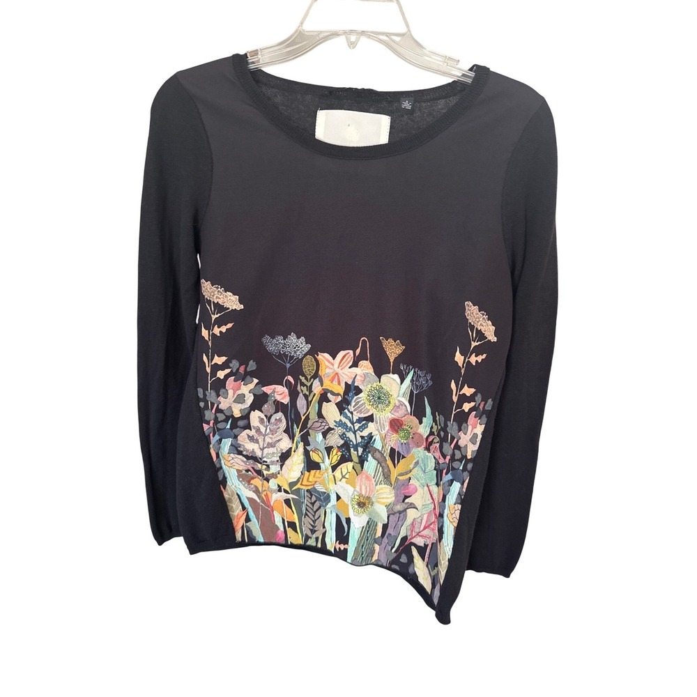 Women's Michelle Morin Anthropologie Flamingo Garden Pullover blouse S black